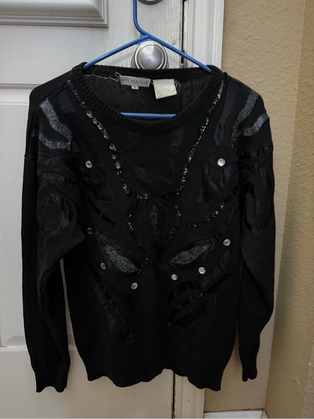 Black Embellished Crewneck Sweater